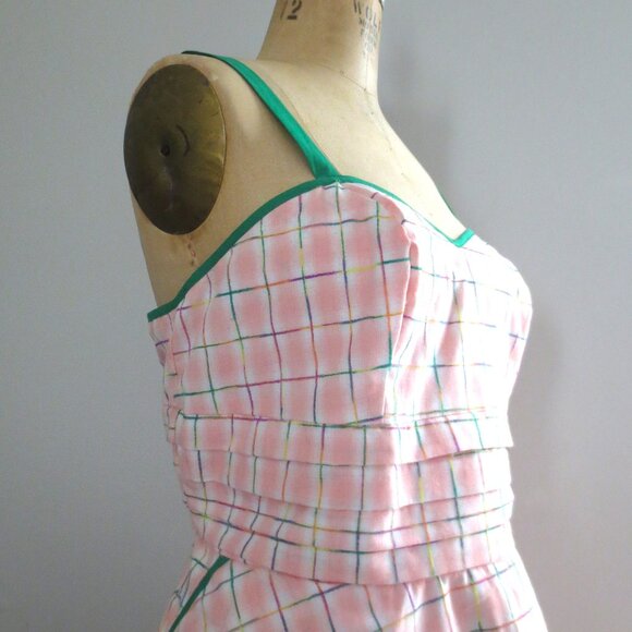 New! Unique Vintage Pink Plaid Dress - Picture 3 of 12